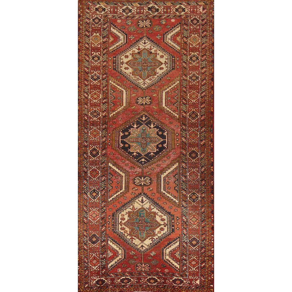 Hand Knotted Oriental 100% Wool Carpet Traditional Geometric Oranges & Rust Bakhtiari Area Rug - 10' 7'' X 4' 6''