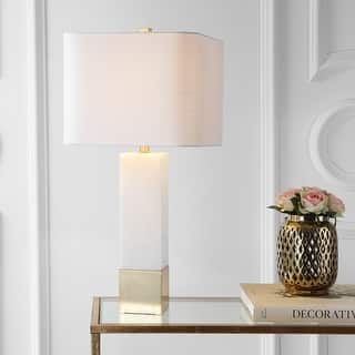 JONATHAN Y Jeffrey 29" Metal/Marble LED Table Lamp, Brass Gold/White