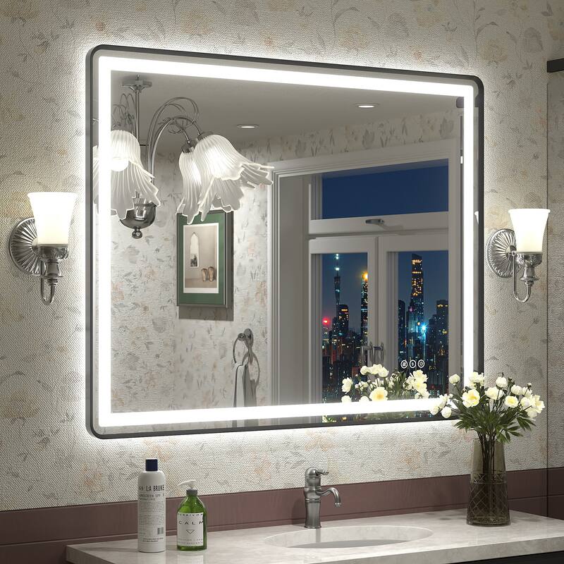 UL Certified Black Metal Framed LED Front Light and Backlit Anti-Fog Wall Bathroom/ Vanity Mirror
