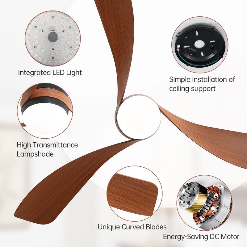 52Inch Flush Mount Ceiling Fan with Dimmable Light and Remote Control,With 3 ABS Fan Blades,6 Wind Speed Adjustable - 52 Inches