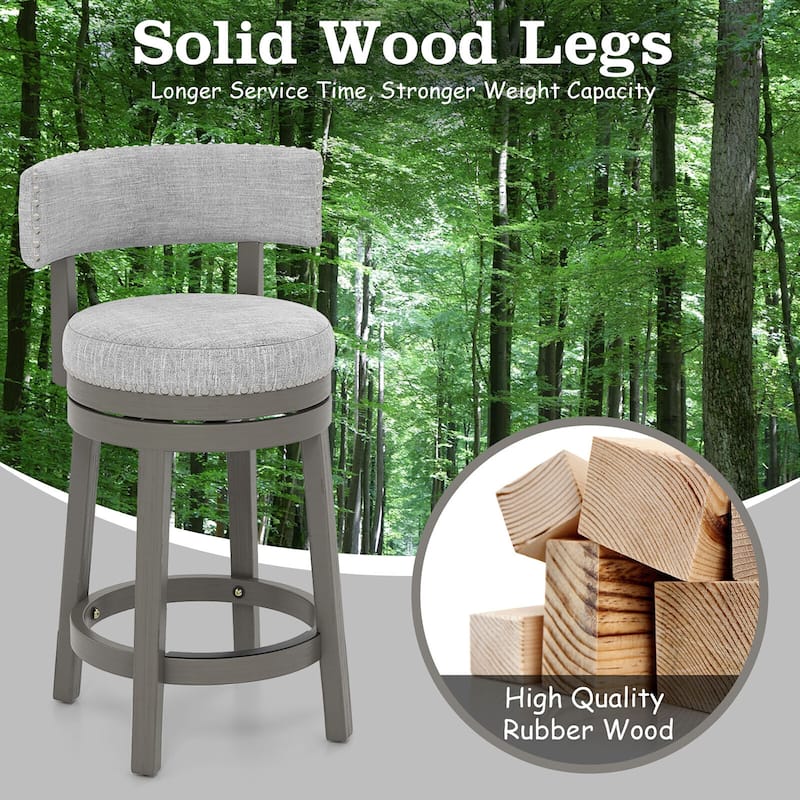 Gymax Set of 2 Upholstered Swivel Bar Stools Wooden Counter Height