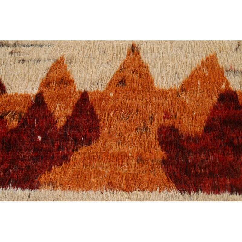 Hand Knotted Oriental 100% Wool Carpet Modern Tribal Beige & Ivories Moroccan Area Rug - 9' 8'' X 6' 8''