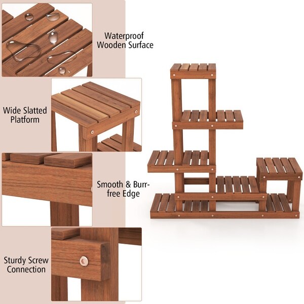 6 Tier Wood Plant Stand with High Low Structure - 35.5