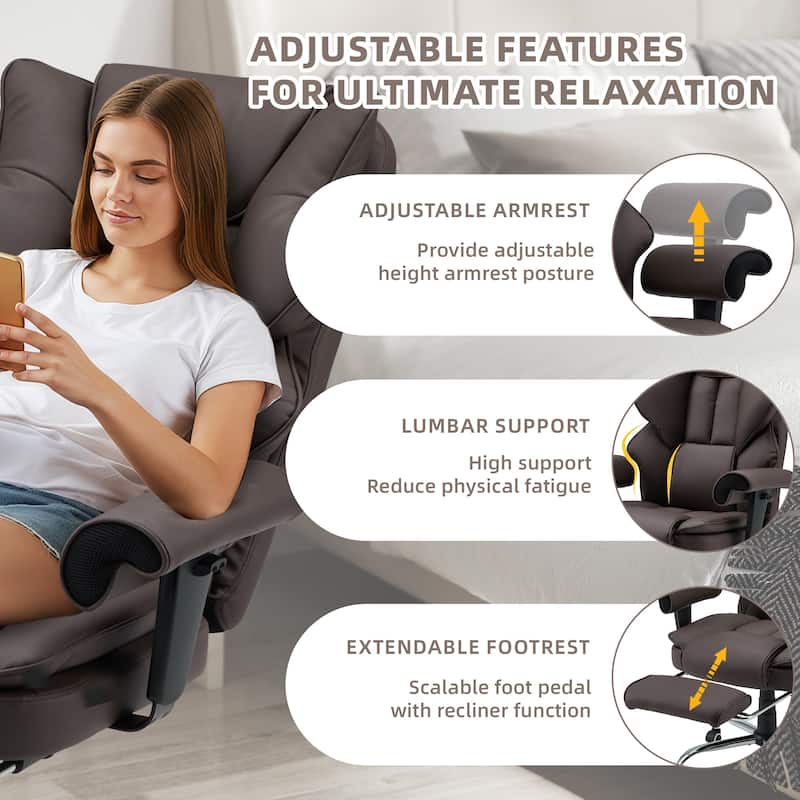 Ergonomic 6-Point Massage Office Chair with Heating, Reclining Function, Retractable Footrest, and Adjustable Armrests