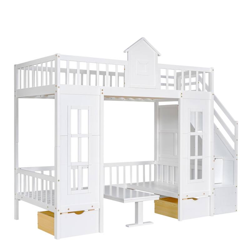 Twin over Twin Bunk Bed with Changeable Table