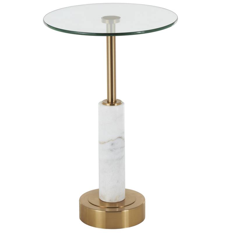 Marble Round Accent Table with Gold Metal Rod and Base - White or Black - Roche River Decor - White