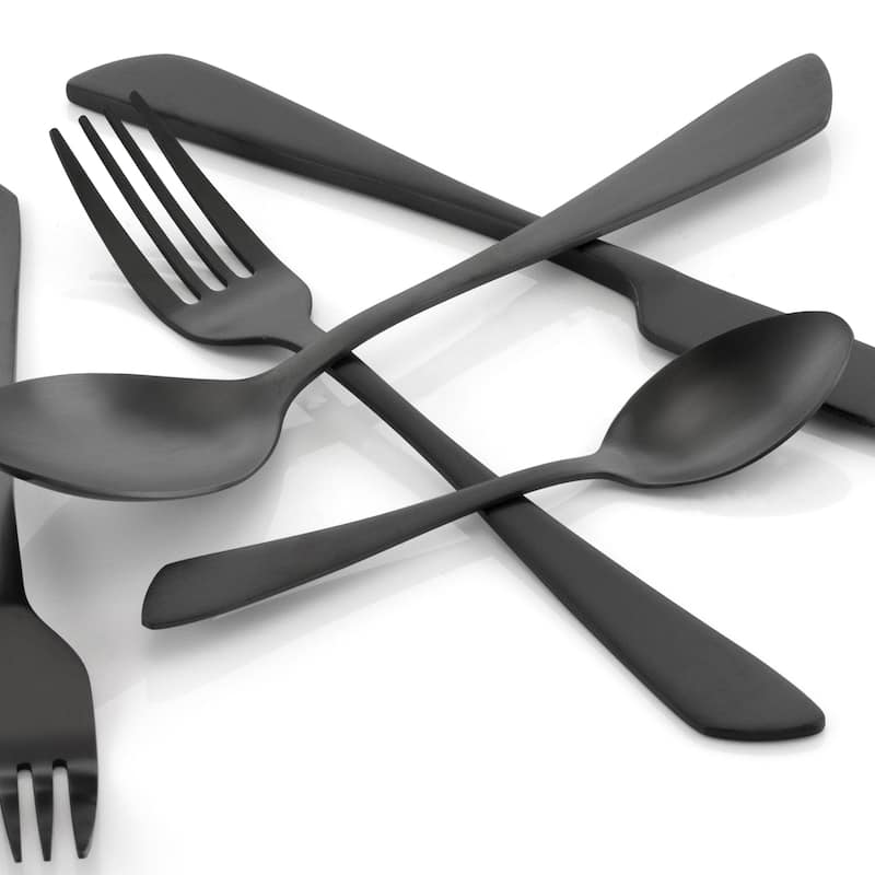 MegaChef Gibbous 20 Piece Flatware Utensil Set, Stainless Steel Silverware Metal Service for 4 in Black
