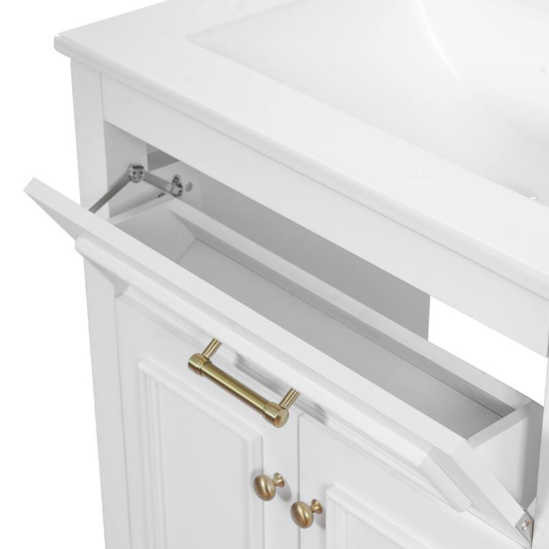24" Bathroom Vanity with Integrated Ceramic Sink, Bathroom Cabinet with 2 Doors