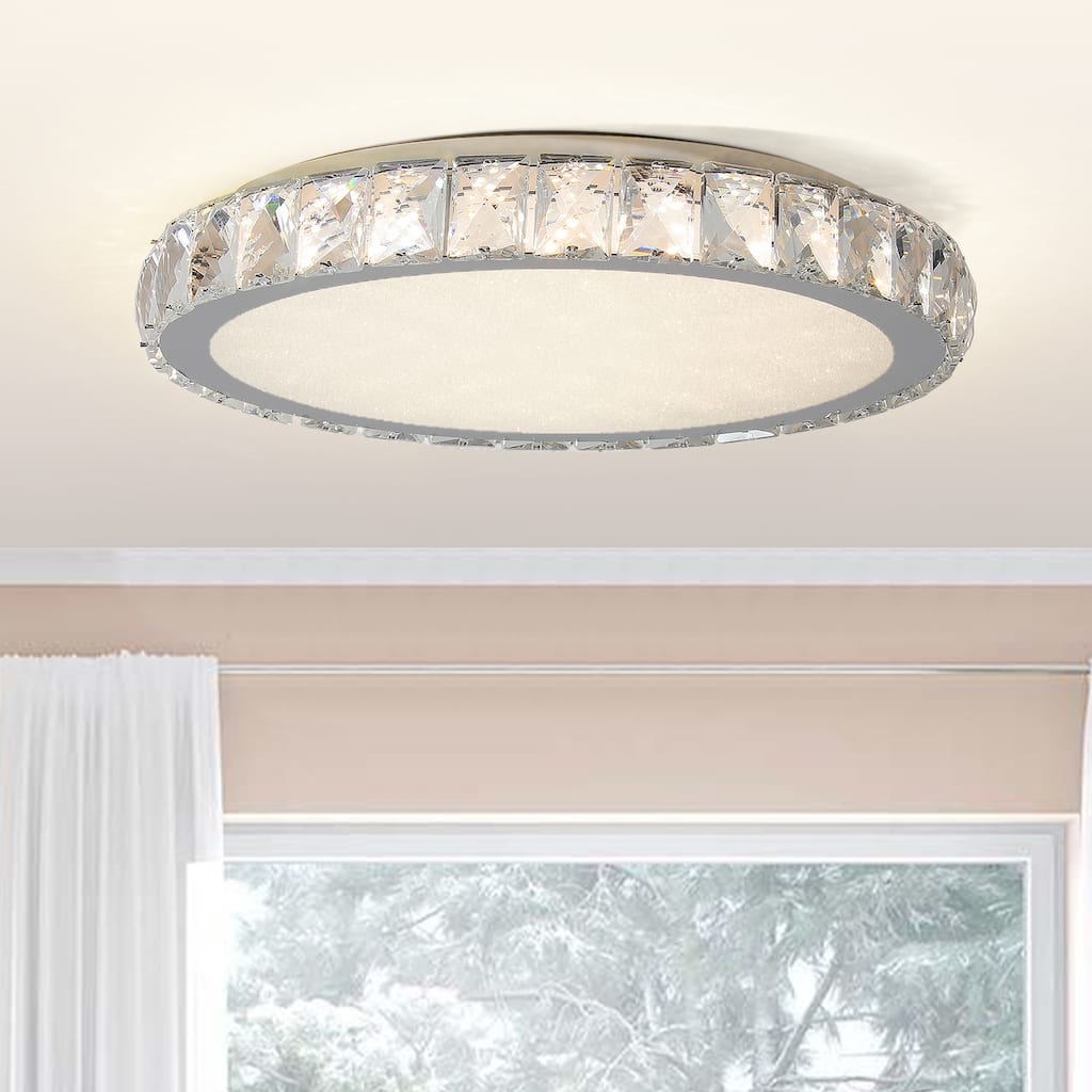 20-in Modern Chrome Crystal Flush Mount Dimmable LED Ceiling Light