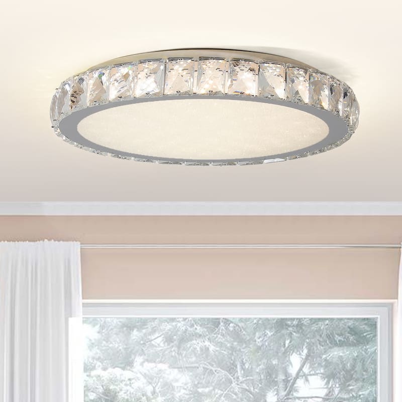20-inch Modern Chrome Crystal Flush Mount Dimmable LED Ceiling Light