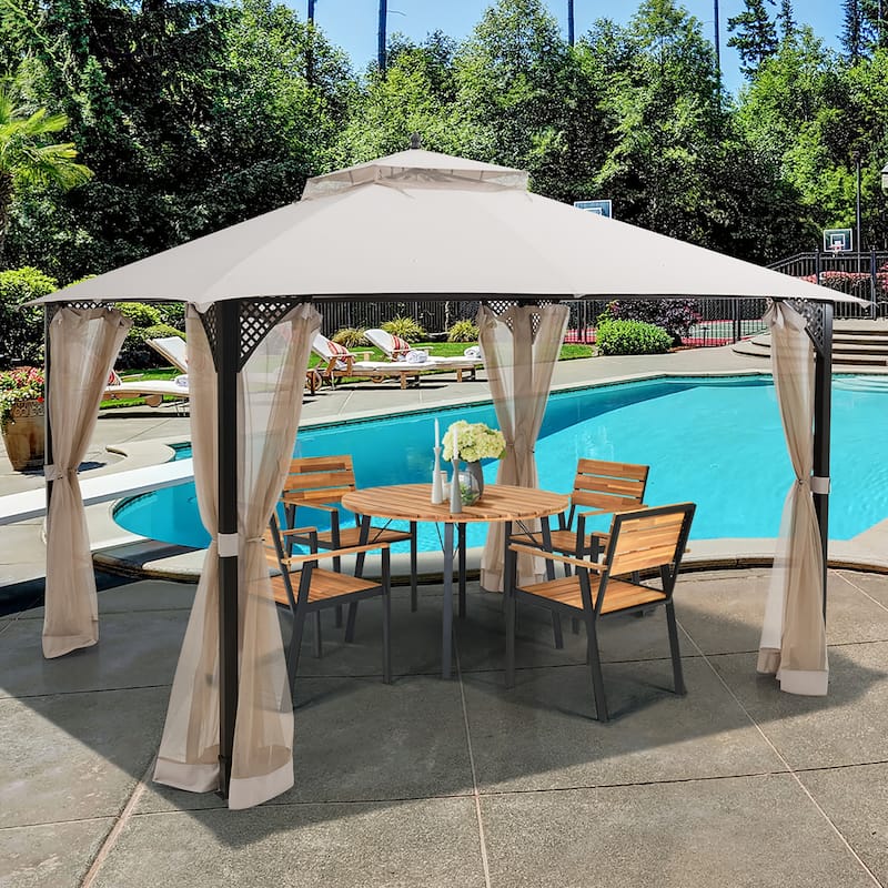 Costway 12' x 10' Outdoor Patio Gazebo Canopy Shelter Double Top - See Description - Beige