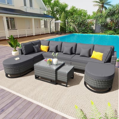 7-Piece Large Outdoor Wicker Sofa Set,Sectional Rattan Patio Furniture with Removable Cushions and Free Combination