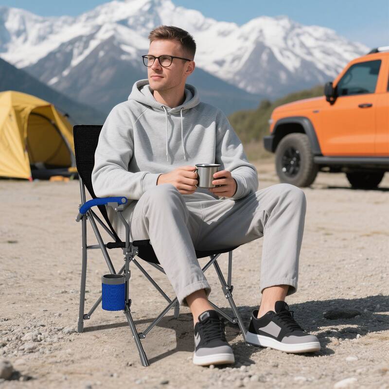 Oxford Metal Folding Camping Chair with Cupholder and Carrying Bag