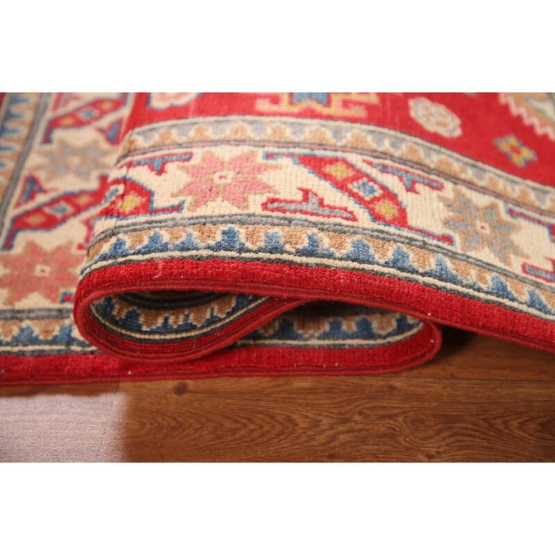 Geometric Red Kazak Oriental Accent Rug Handmade Wool Carpet - 2'9"x 4'2"