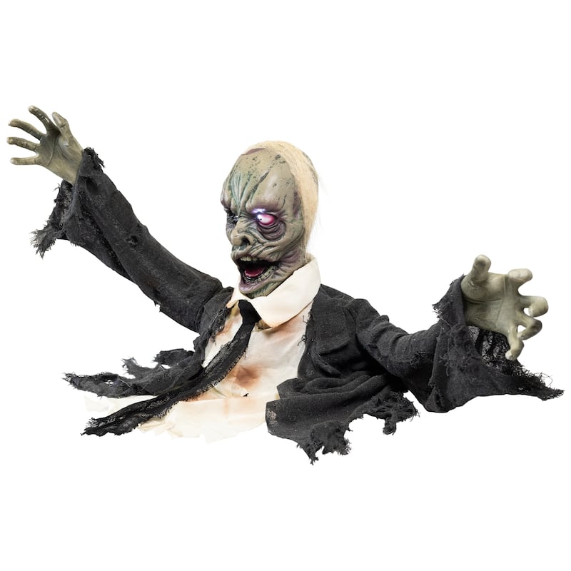 LED Lighted and Animated Zombie Halloween Decoration - 19" - White Lights