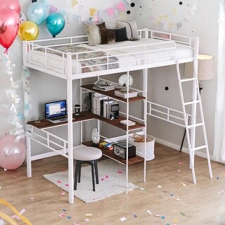Twin Size Loft Bed And Built-in Desk And Shelves for Home