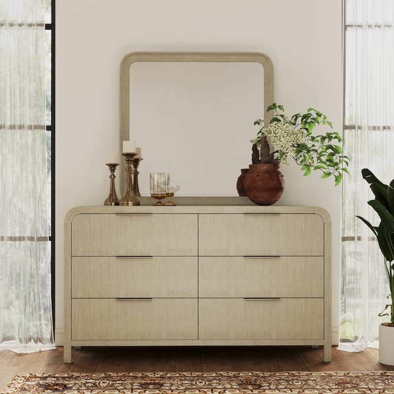 Roundhill Furniture Tavari Contemporary 6-Drawer Wood Dresser with Mirror, Light Gray