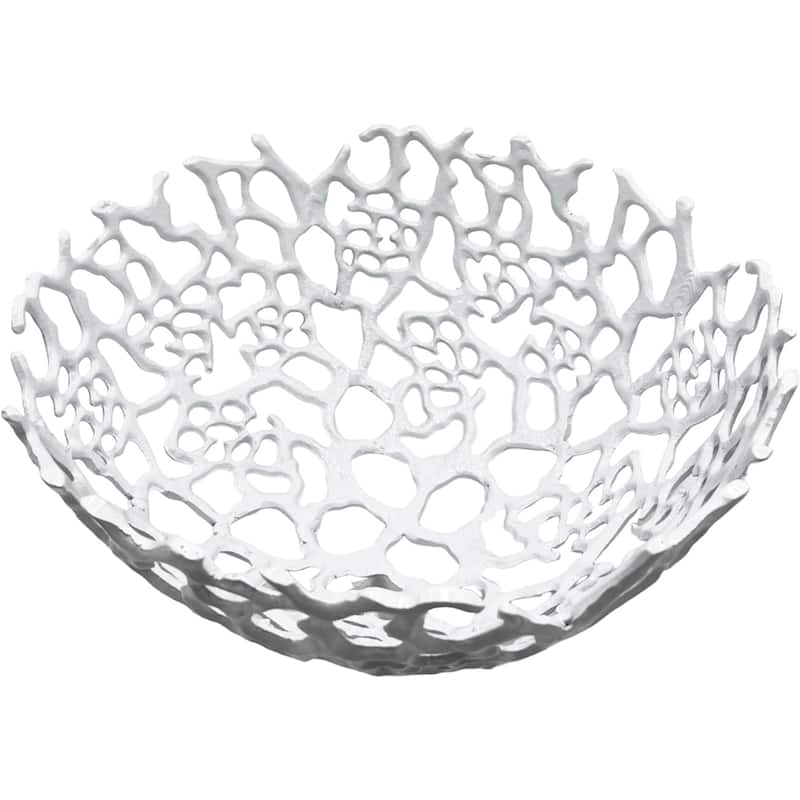 Decorative Handmade Aluminum Modern Bird Nest Bowl - 17 x 17 x 8 in - White