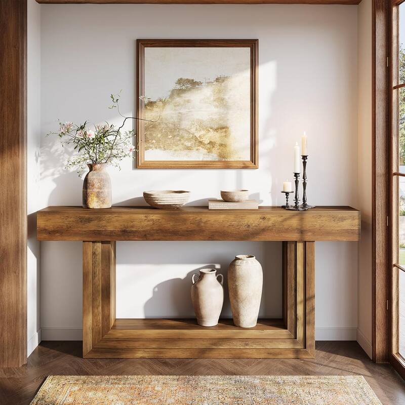 63" Console Table, 2-Tier Farmhouse Long Entryway Table with U-Shaped Base