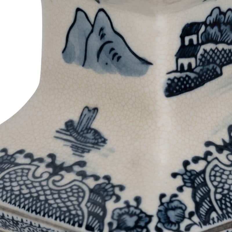 Sagebrook Home Ceramic Vase Contemporary Blue and White Chinoiserie Temple Design Floral Vase