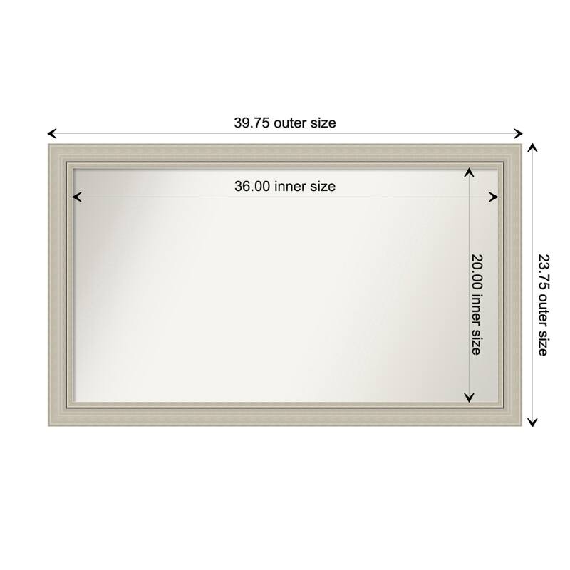 Romano Silver Narrow Framed Non-Beveled Custom Wall Mirror, Bathroom Vanity Mirror - Outer Size: 39.75 x 23.75