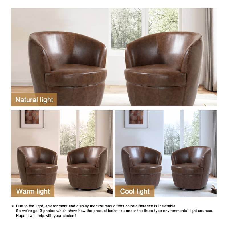 32" Wide PU Leather Swivel Barrel Chair with Metal Rotary Base (Set of 2)