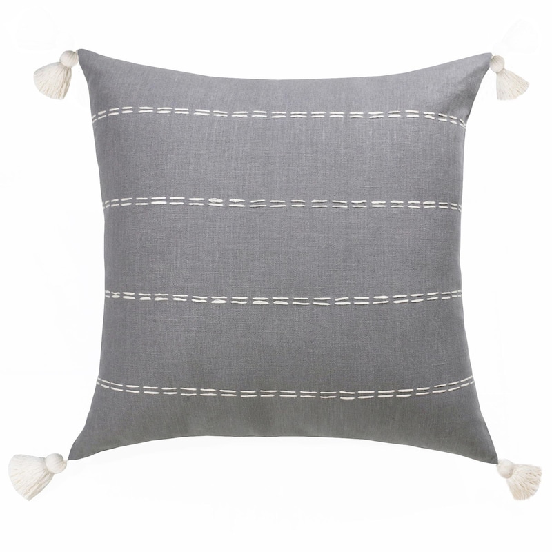 Handwoven Striped Square Throw Pillow with Tassels - 20" - Slate Gray and Ivory