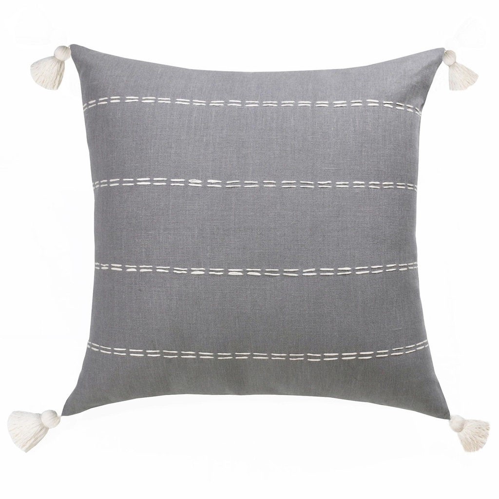 Handwoven Striped Square Throw Pillow with Tassels - 20" - Slate Gray and Ivory
