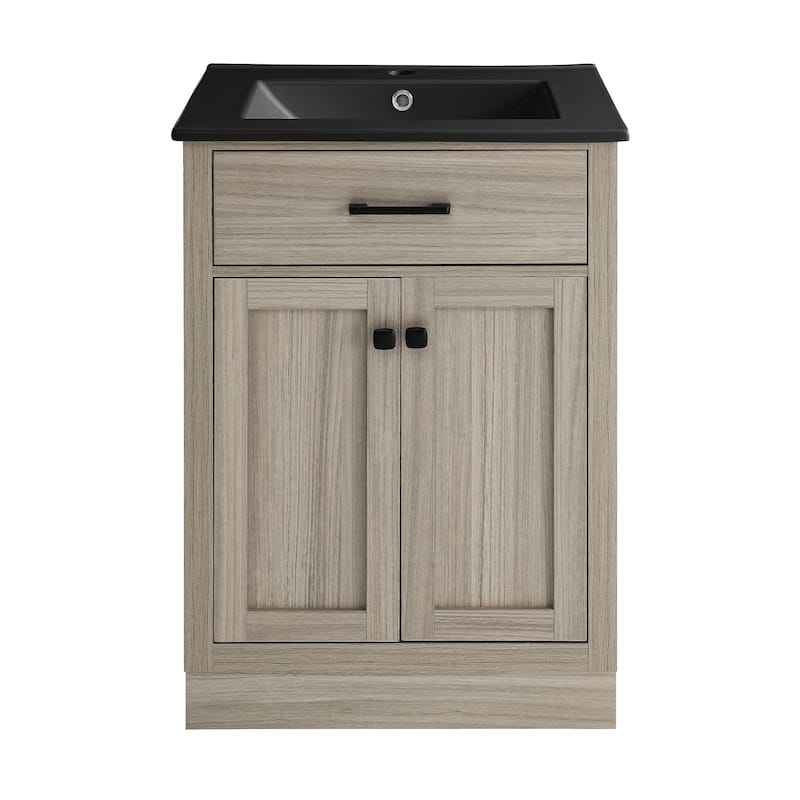 Burdon 24 In. Brown Oak Bathroom Vanity With Black Ceramic Sink Top