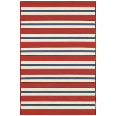 Milwaukee Red Blue Geometric Outdoor Casual Area Rug