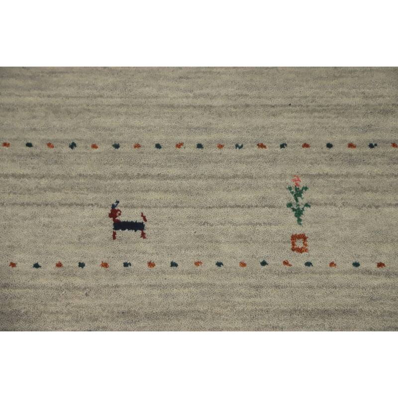 Hand Knotted Oriental 100% Wool Carpet Tribal Animal Pictorial Beige & Ivories Gabbeh Area Rug - 7' 8'' X 5' 0''