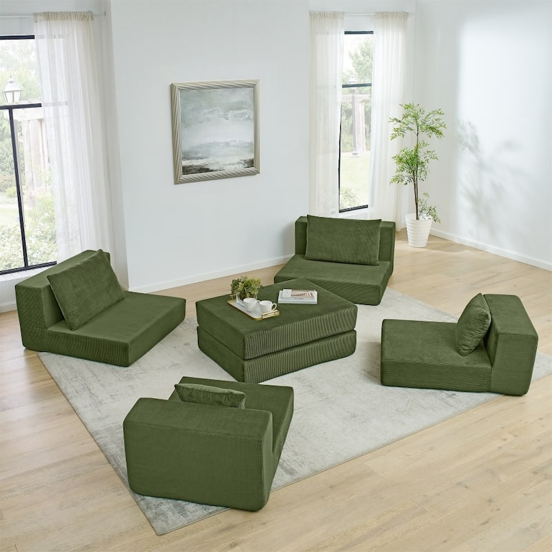 Modular Upholstered Convertible Sectional Sofa with Ottoman & Throw Pillows