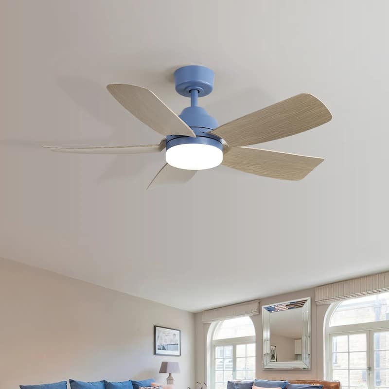 42" Modern Integrated LED Dark Blue Downrod Mounting Ceiling Fan with Light and Remote