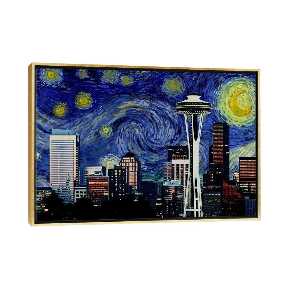 iCanvas "Seattle, Washington Starry Night Skyline" by 5by5collective Framed Canvas Print