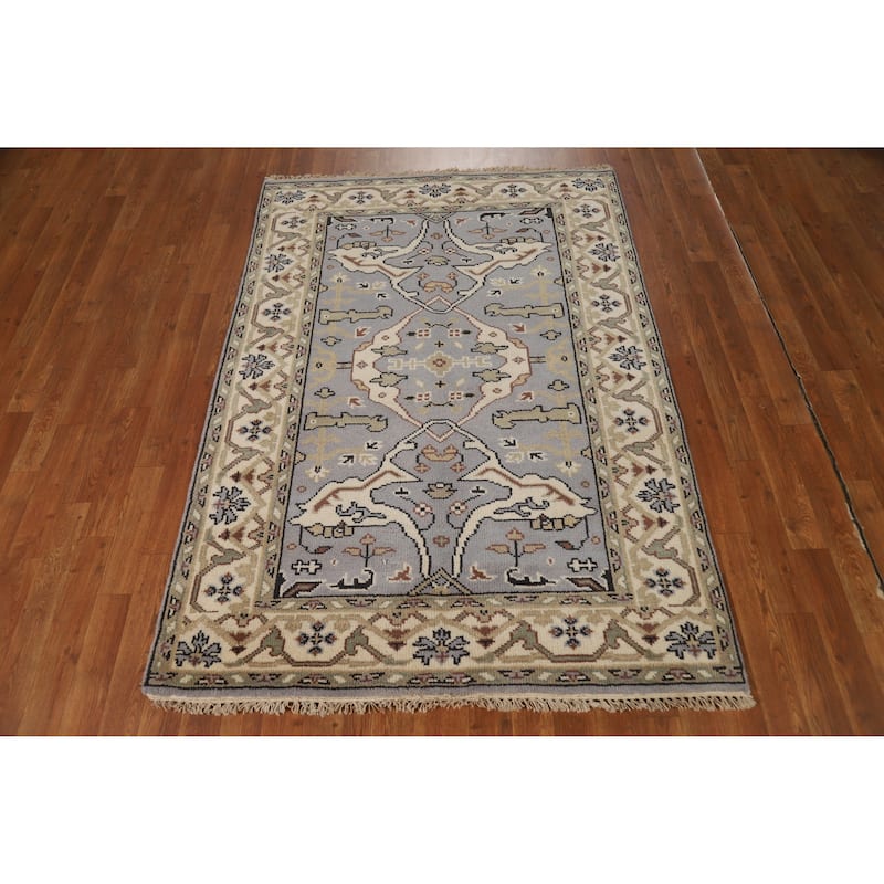 Oushak Oriental Accent Rug Hand-Knotted Blue Wool Carpet - 4'1"x 5'11"
