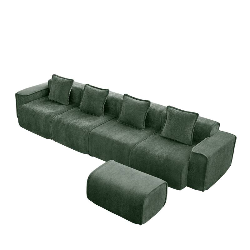 GDFStudio - Velvet Streamlined Modular 4-Seater 138.58" L-Shaped Sectional Sofa with Ottoman