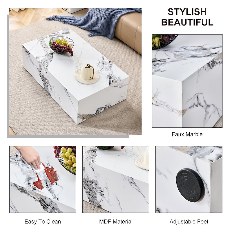 Modern Coffee Table Marble-Patterned Coffee Table Stylish Coffee Table with Marble Design, for Living Room‌