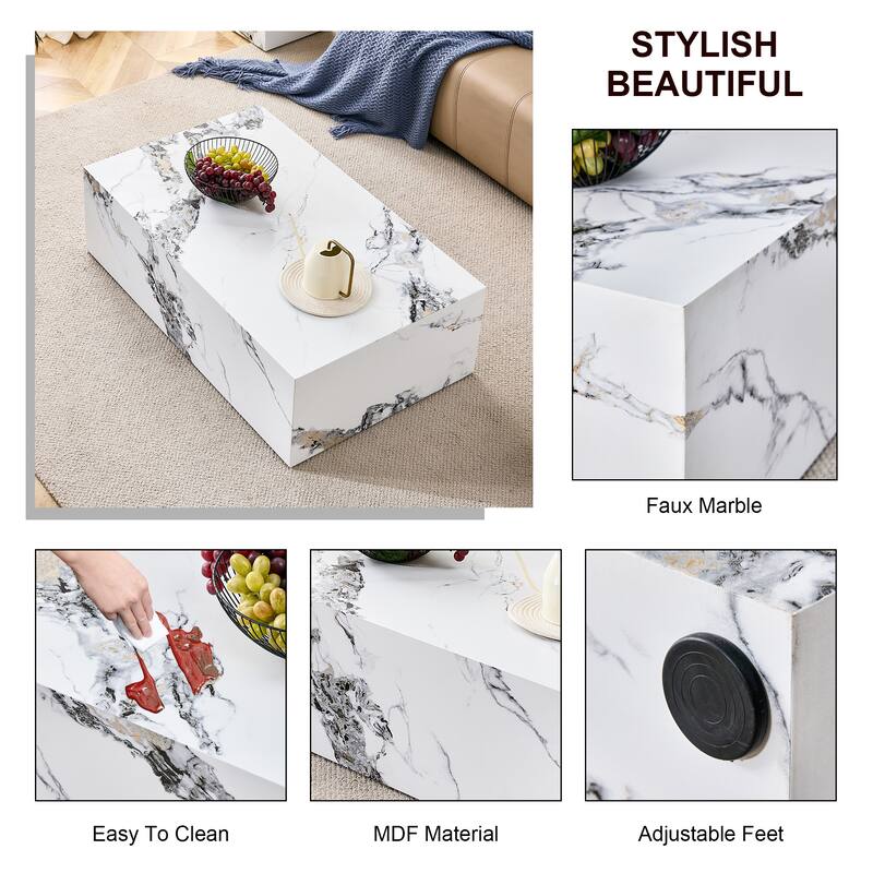 Modern MDF Coffee Table with Marble Pattern, Stylish and Durable Design for Your Living Space.