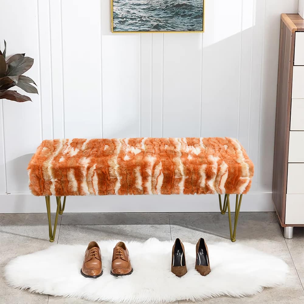 Home Soft Things Soft Fauxfur Ottoman Fuzzy Entryway Bench Seat
