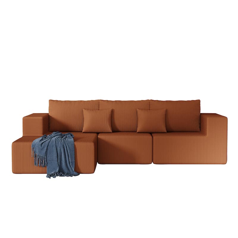 108.3" L Shape Corduroy Modular Cloud Sofa in Reddish Brown