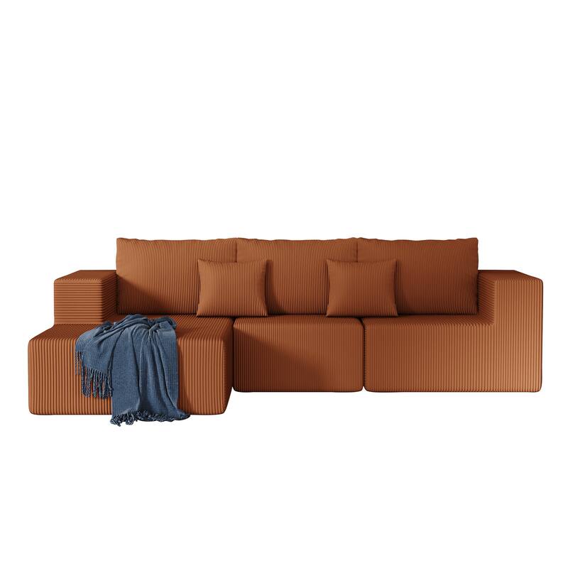 L Shaped Sectional Foam Sofa, Upholstered Corduroy Fabric Sofa, Modular Cloud Couch with Chaise Lounge & Removable Covers