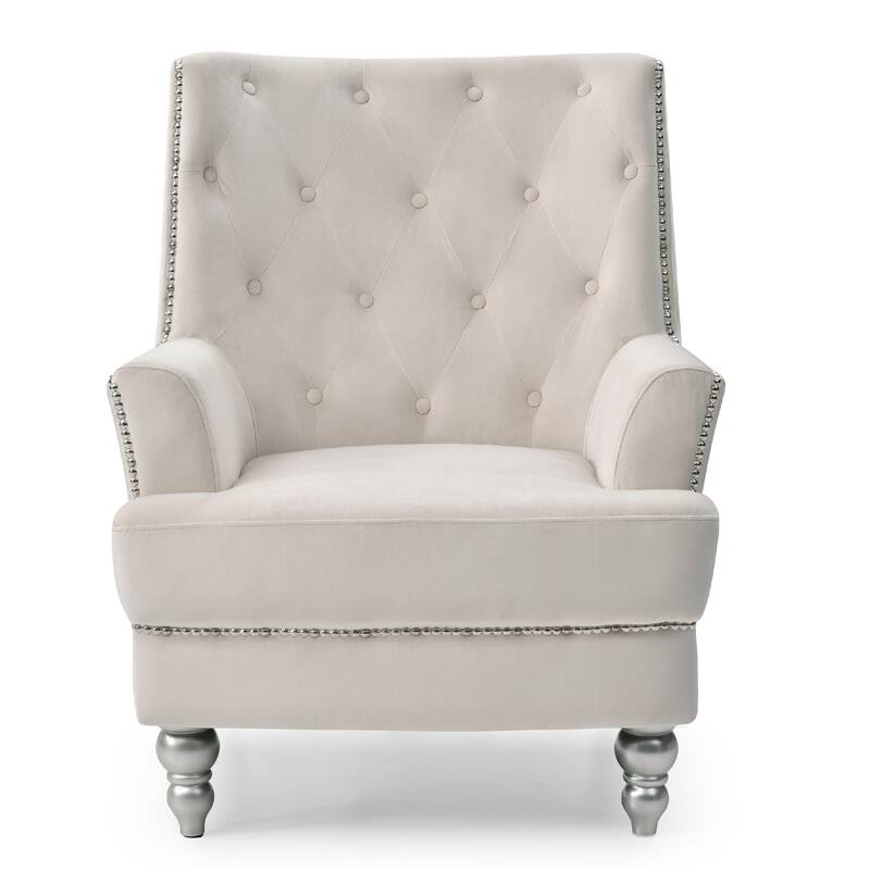 Velvet Upholstered Tufted Back Accent Chair - 37" - Cream