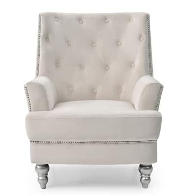 Velvet Upholstered Tufted Back Accent Chair - 37" - Cream