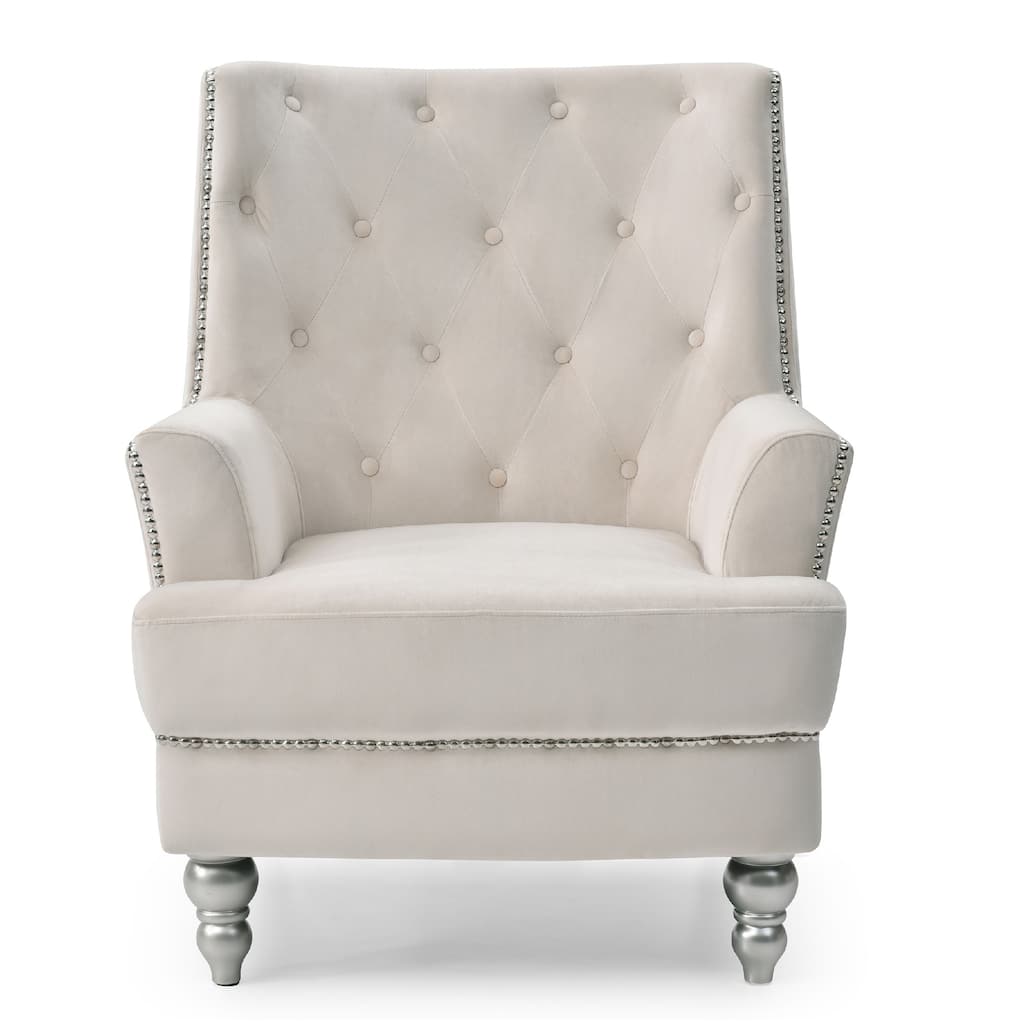 Velvet Upholstered Tufted Back Accent Chair - 37" - Cream