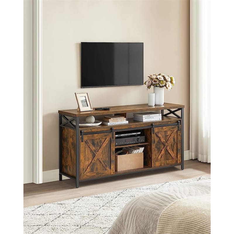 Black Wood Storage TV Stand for 65 Inch TV with Cabinets and Shelves - 57.9”L x 15.7”W x 29.9”H