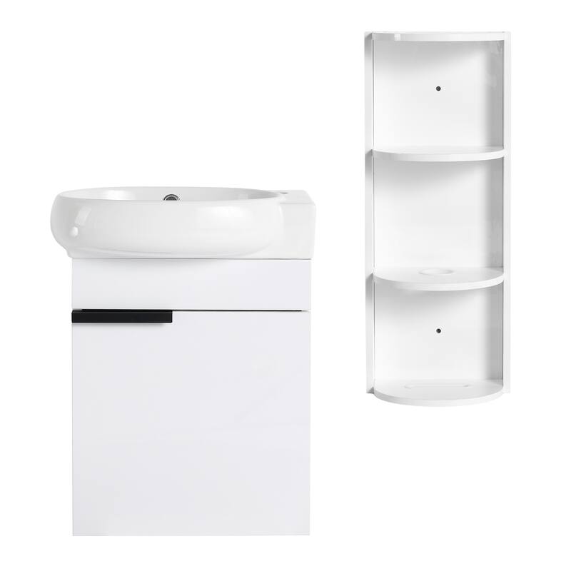Compact Bathroom Vanity with Sink, Oval Single Ceramic Sink Bathroom Cabinet for Small Bathroom