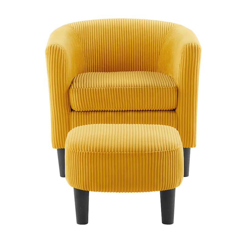 Corduroy Accent Chair with Ottoman - Modern Armchair for Living Room/Bedroom