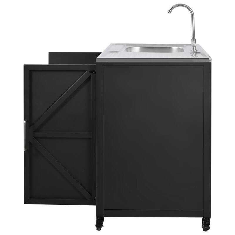Roomfitters Outdoor Modular Kitchen Sink Station with Movable Cabinet for Patio Garden, Matte Black