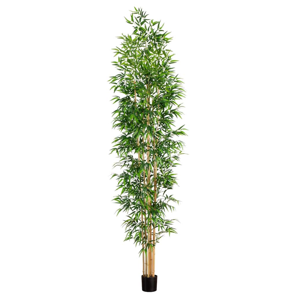11' Artificial Bamboo Tree with Real Bamboo Trunks - Green