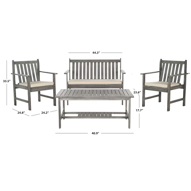 SAFAVIEH Outdoor Ainsley Acacia Wood 4-Piece Furniture Set - 44W x 34D x 25H